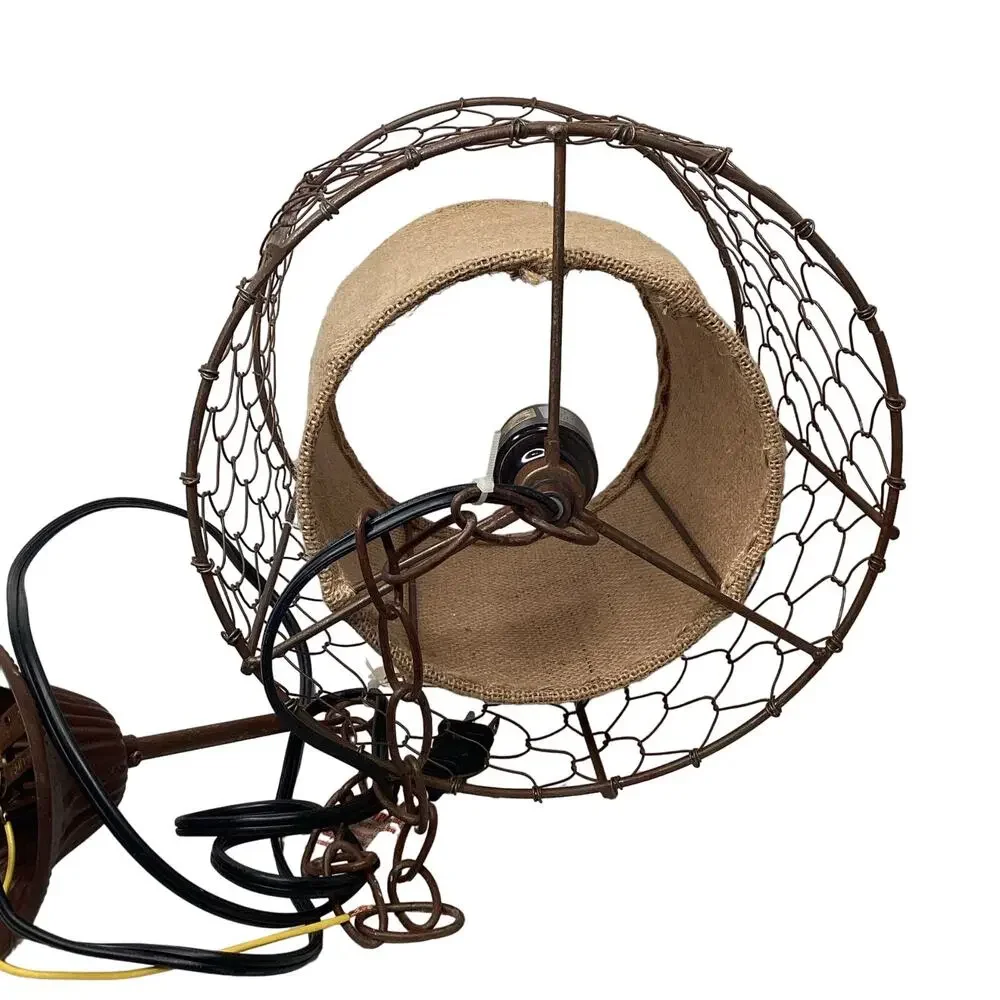 Farmhouse Pendant Light Lamp Rustic Chicken Wire Shade with Burlap Center Brown